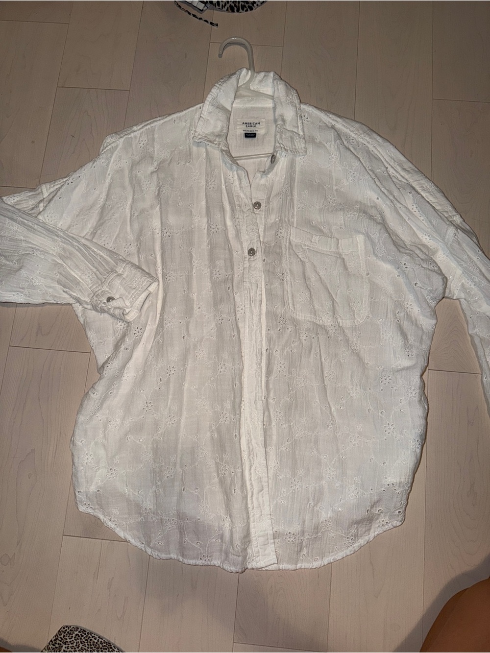 American Eagle White Embroidered Eyelet Button-Up